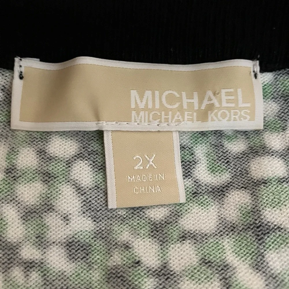 Michael Kors Sweater Dress Womens Size 2X Green Multi Printed Knit 3/4 Sleeve‎